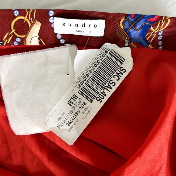 SANDRO Cowboy Boots Print Pleated Red Midi Skirt Size 1 US Small ($295) - Picture 12 of 13